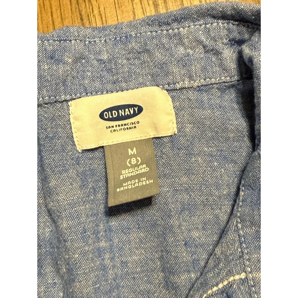 Old Navy Shirt Youth Boys Medium Blue Short Sleeve Button Up Shirt Pocket
